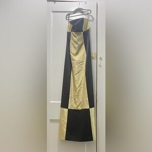 Jessica McClintock Black and Gold Strapless Gown- Size 6